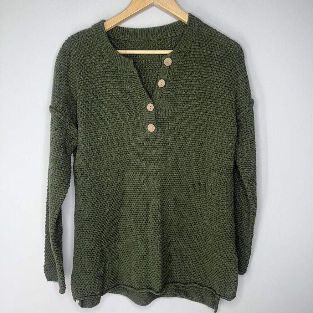 Women’s Forest Green Chunky Knit Earthy Style Sweater Boho Size Large